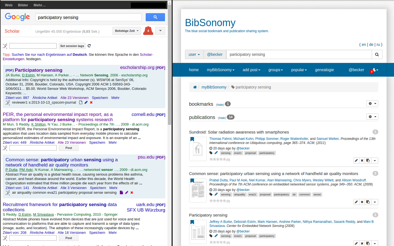 BibSonomy Scholar integrating with Google Scholar.